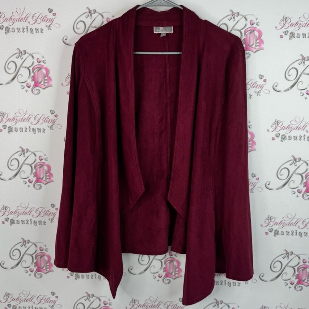 JM Collection cardigan wine 🍷 purple red faux suede Rich Burgundy Cardigan
